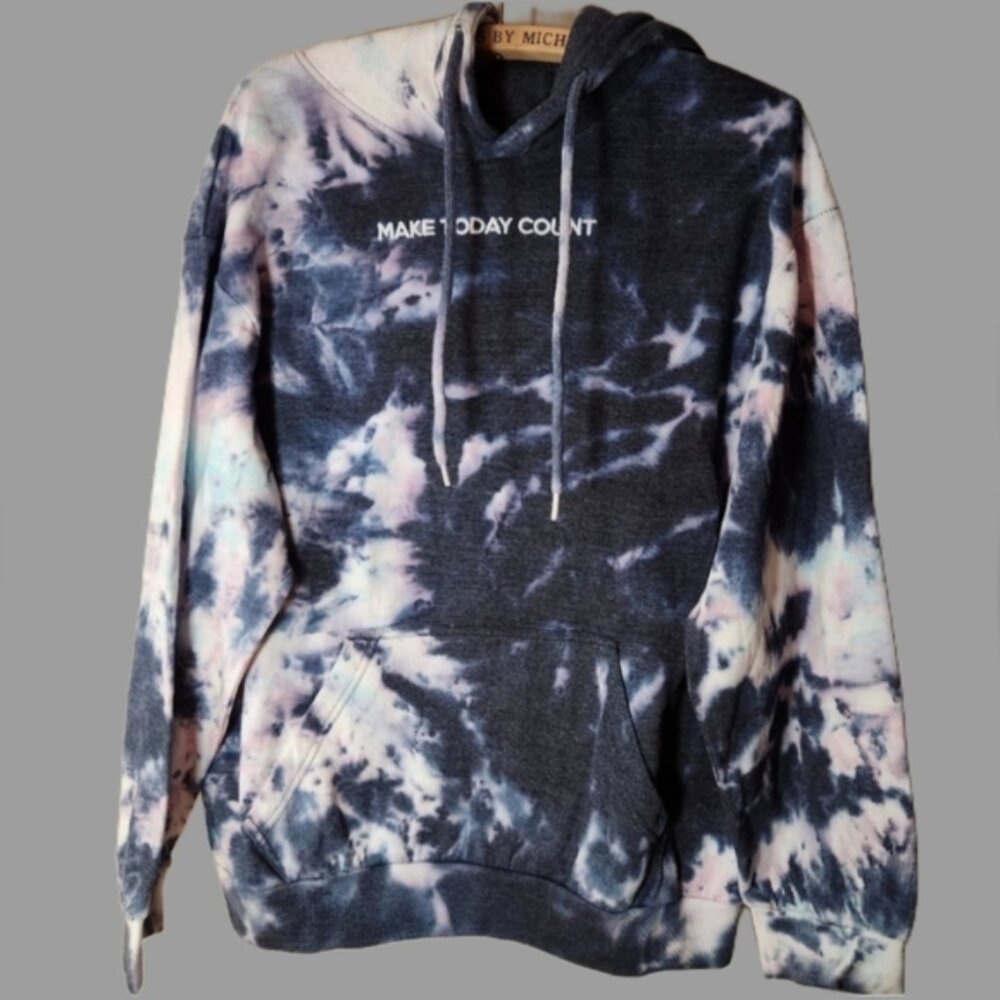 "Make Today Count" Chemistry‎ medium Blue and White Tie-Dye Hoodie Sweatshirt